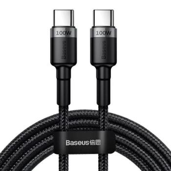 USB Type-C töltő- és adatkábel, USB Type-C, 200 cm, 5000 mA, törésgátlóval, gyorstöltés, PD, cipőfűző minta, Baseus Cafule CATKLF-ALG1, fekete/szürke kép