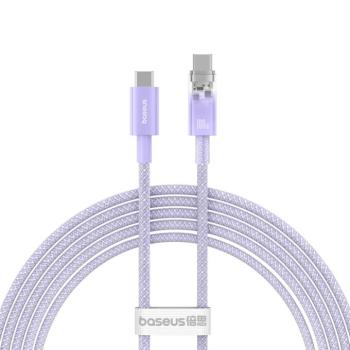 USB Type-C töltő- és adatkábel, USB Type-C, 200 cm, 6000 mA, 100W, gyorstöltés, PD, cipőfűző minta, Baseus Explorer, lila kép