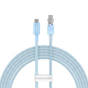 USB Type-C töltő- és adatkábel, USB Type-C, 200 cm, 6000 mA, 100W, gyorstöltés, PD, cipőfűző minta, Baseus Explorer, világoskék kép