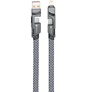 USB Type-C / USB töltő- és adatkábel 4in1, USB Type-C / Lightning, 100 cm, 3000 mA, 60W, változtatható töltőfej, törésgátló, lapos, gyorstöltés, cipőfűző minta, Forcell F-Energy C241, szürke kép