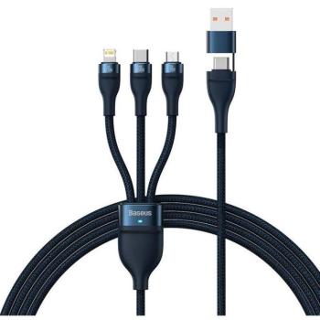USB / USB Type-C töltő- és adatkábel 3in1, USB Type-C, Lightning, microUSB, 120 cm, 100W, törésgátlóval, gyorstöltés, PD, QC, cipőfűző minta, Baseus Flash Series 2, CASS030103, sötétkék kép