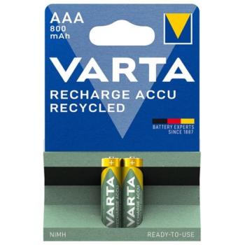 VARTA RECHARGE ACCU RECYCLED elem (AAA, 1.2V, 800mAh Ni-MH, újratölthető) 2db/csomag kép