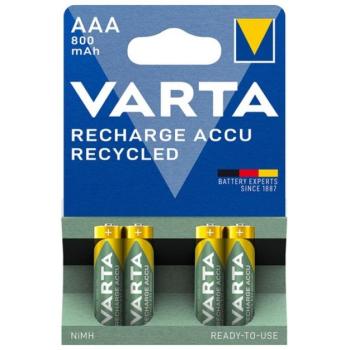VARTA RECHARGE ACCU RECYCLED elem (AAA, 1.2V, 800mAh Ni-MH, újratölthető) 4db/csomag kép