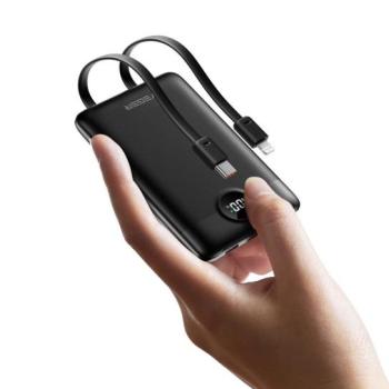VEGER C11 powerbank 10000mAh Type-C és Lightning kábellel 22,5W - fekete kép