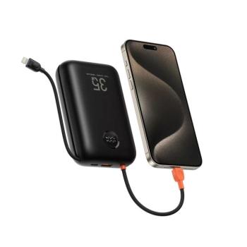 Veger K3 (W3018) powerbank 1xUSB-A és 1xUSB-C csatlakozással beépített Type-C és Lightning kábellel 30000mAh 35W PD QC3.0 - fekete kép