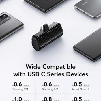 Veger Q0558 PlugOn powerbank 5000mAh 20W 3A PD QC3.0 Type-C csatlakozóval fekete - fekete kép