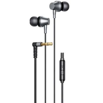 Vezetékes sztereó fülhallgató, 3.5 mm, mikrofon, felvevő gomb, 90 fokos/derékszögű csatlakozó, Vipfan M17, fekete/ezüst kép