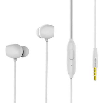 Vezetékes sztereó fülhallgató, 3.5 mm, mikrofon, felvevő gomb, Remax RM-550, fehér kép