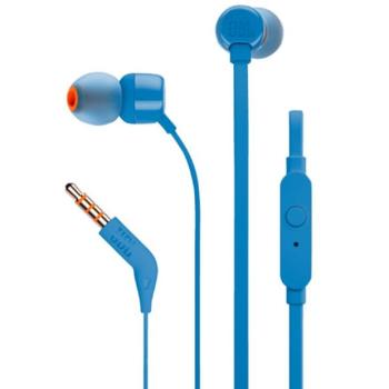 Vezetékes sztereó fülhallgató, 3.5 mm, mikrofon, funkció gomb, JBL T110, kék, gyári kép