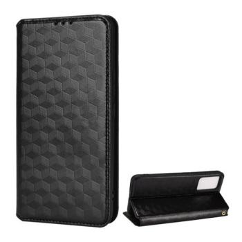 Vivo V21 5G, Oldalra nyíló tok, bőrhatású, stand, Teljes 3D rombusz minta, prémium, fekete kép