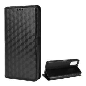 Vivo Y11s, Oldalra nyíló tok, bőrhatású, stand, Teljes 3D rombusz minta, prémium, fekete kép