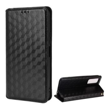 Vivo Y70, Oldalra nyíló tok, bőrhatású, stand, Teljes 3D rombusz minta, prémium, fekete kép