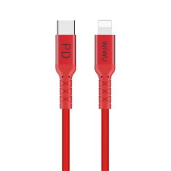 WIWU adatkábel és töltő (Type-C - lightning 8pin, PD gyorstöltés támogatás, 100cm, MFi engedélyes) PIROS Apple iPhone 7 4.7, Apple iPhone 7 Plus 5.5, Apple IPAD mini 4, Apple IPAD Pro 12.9 (2 kép
