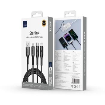 WiWU Wi-045E Starlink Series USB-A - Type-C/Lightning/micro USB kábel 3.1A 100cm - fekete kép