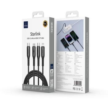 WiWU Wi-046E Starlink Series Type-C - Lightning/micro USB/Type-C kábel 60W 100cm - fekete kép