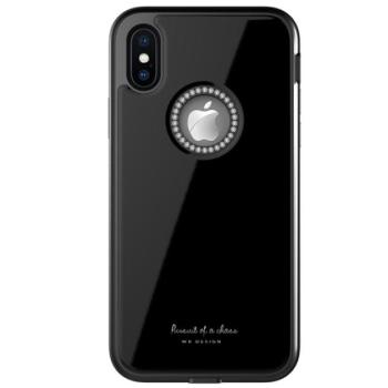 WK GINSTONE műanyag telefonvédő (közepesen ütésálló, üveg hátlap, strasszkő, logó kivágás) FEKETE Apple iPhone XS 5.8, Apple iPhone X 5.8 kép