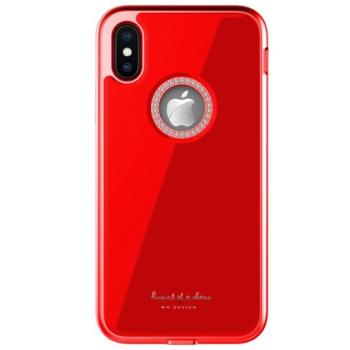WK GINSTONE műanyag telefonvédő (közepesen ütésálló, üveg hátlap, strasszkő, logó kivágás) PIROS Apple iPhone XS 5.8, Apple iPhone X 5.8 kép