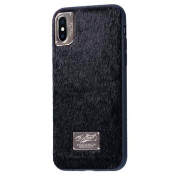 WK műanyag telefonvédő (műanyag hátlap, plüss bevonat) FEKETE Apple iPhone XS 5.8, Apple iPhone X 5.8 kép