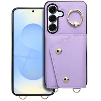 Wonder Samsung Galaxy S25 Edge kártyatartós tok gyűrűs kitámasztóval, csuklóra / vállra akasztható pánttal, lila kép