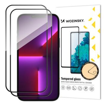 Wozinsky 2x szuper tartós, Full Glue ellátott, edzett üvegből készült teljes képernyőkeret tokbarát iPhone 14 Pro Fekete kép