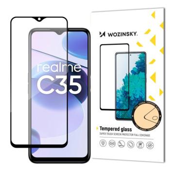 Wozinsky szuper kemény Full Glue Full Glue teljes képernyő edzett üveg tokbarát Realme C35 fekete kerettel kép