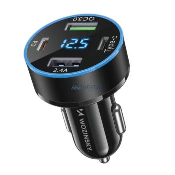 Wozinsky WDCCB autós töltő kijelzővel 2xUSB-A és 2xUSB-C csatlakozással 50W - fekete kép