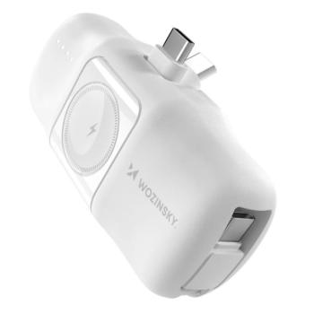 Wozinsky WF16-YCS mini powerbank 5000mAh 15W Type-C csatlakozóval, beépített Type-C kábellel + vezeték nélküli Apple Watch töltés - fehér kép