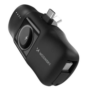 Wozinsky WF16-YCS mini powerbank 5000mAh 15W Type-C csatlakozóval, beépített Type-C kábellel + vezeték nélküli Apple Watch töltés - fekete kép