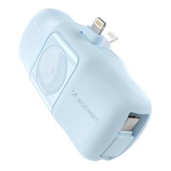 Wozinsky WF16-YLS mini powerbank 5000mAh 15W Lightning csatlakozóval, beépített Type-C kábellel + vezeték nélküli Apple Watch töltés - kék kép
