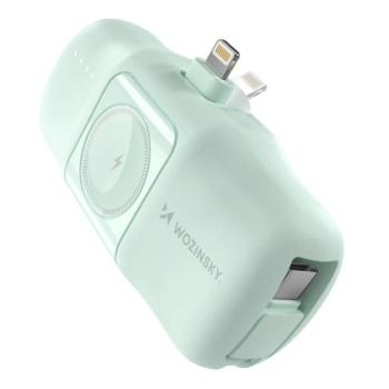 Wozinsky WF16-YLS mini powerbank 5000mAh 15W Lightning csatlakozóval, beépített Type-C kábellel + vezeték nélküli Apple Watch töltés - zöld kép