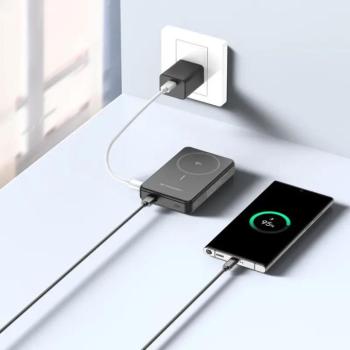 Wozinsky WLWP-10KA0Y3S powerbank 1xUSB-A és 1xUSB-C csatlakozással kitámasztóval 10000mAh 22.5W PD Qi2 - fekete kép