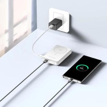 Wozinsky WLWP-10KA0Y3WS powerbank 1xUSB-A és 1xUSB-C csatlakozással kitámasztóval 10000mAh 22.5W PD Qi2 - fehér kép