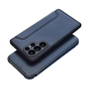 Xiaomi 12 Lite, Oldalra nyíló tok, légpárnás sarok, bőrhatású, karbon minta, Razor Book, kék kép