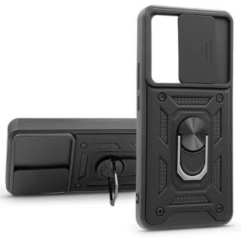 Xiaomi 12T/12T Pro ütésálló hátlap gyűrűvel és kameravédővel - Defender Slide - fekete kép