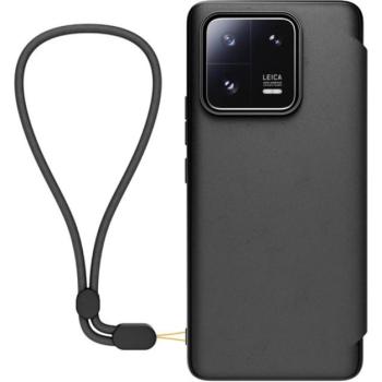 Xiaomi 13 Pro bőr hatású oldalra nyíló gyári tok karpánttal, fekete kép