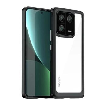 Xiaomi 13 Pro, Műanyag hátlap védőtok + szilikon keret, közepesen ütésálló, átlátszó hátlap, fekete kép