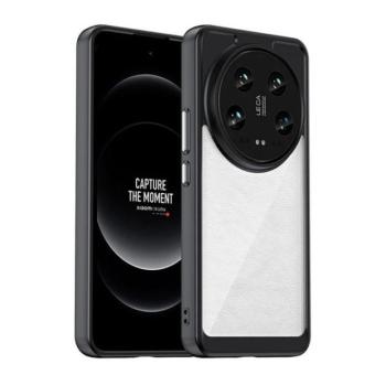 Xiaomi 14 Ultra, Műanyag hátlap védőtok + szilikon keret, közepesen ütésálló, átlátszó hátlap, fekete kép