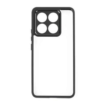 Xiaomi 14T, Műanyag hátlap védőtok + szilikon keret, közepesen ütésálló, átlátszó hátlap, fekete kép