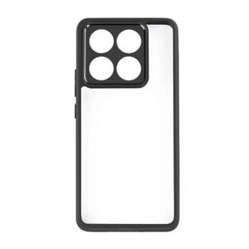 Xiaomi 14T Pro, Műanyag hátlap védőtok + szilikon keret, közepesen ütésálló, átlátszó hátlap, fekete kép