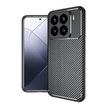 Xiaomi 15, Szilikon tok, közepesen ütésálló, légpárnás sarok, karbon minta, fekete kép