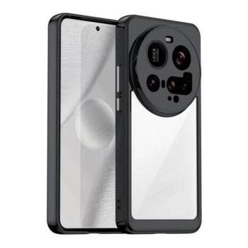 Xiaomi 15 Ultra, Műanyag hátlap védőtok + szilikon keret, közepesen ütésálló, átlátszó hátlap, fekete kép