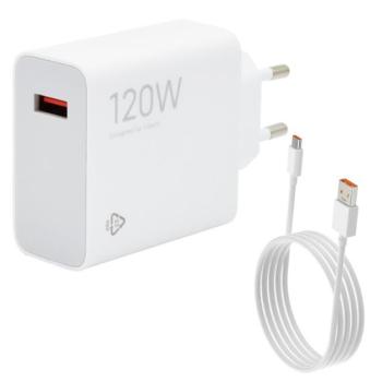 XIAOMI hálózati töltő USB aljzat (120W, PD gyorstöltés támogatás + Type-C kábel) FEHÉR kép
