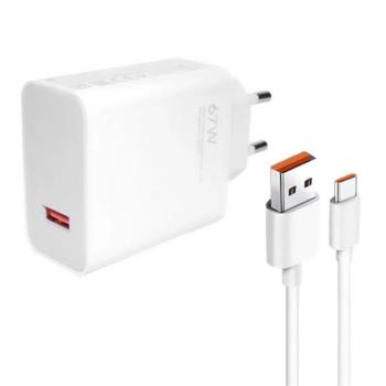 XIAOMI hálózati töltő USB aljzat (5V / 3000mA, 67W, PD gyorstöltés támogatás + Type-C kábel) FEHÉR kép