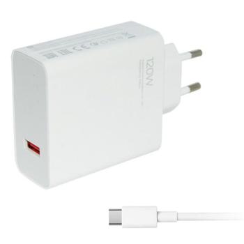 XIAOMI hálózati töltő USB aljzat (5V/3A, 120W, gyorstöltő + Type-C kábel) FEHÉR kép
