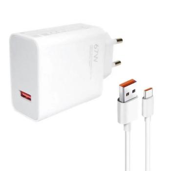 XIAOMI hálózati töltő USB aljzat (67W, gyorstöltő + Type-C kábel) FEHÉR kép