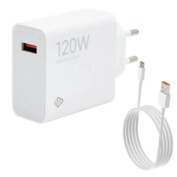 Xiaomi MDY-14-EE GaN USB-A- USB-C hálózati töltő adapter + adatkábel,120W, 6A, fehér kép