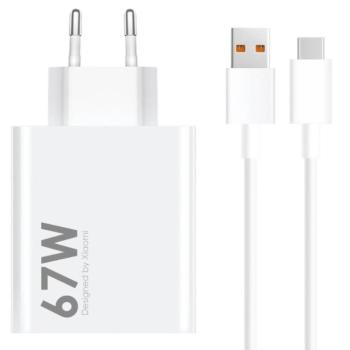 Xiaomi MDY-14-EW USB-A hálózati töltő adapter + USB-C töltő- és adatkábel, 67W, fehér (eco csomagolásban) kép