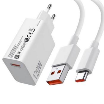 XIAOMI MDY-16-EN hálózati töltő USB aljzat (120W, PD gyorstöltő + Type-C kábel) FEHÉR kép