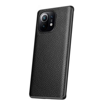 Xiaomi Mi 11, Műanyag hátlap védőtok, közepesen ütésálló, bőrrel bevont hátlap, fekete kép