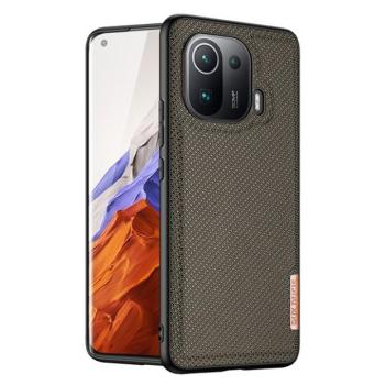 Xiaomi Mi 11 Pro, Műanyag hátlap védőtok + szilikon keret, fényvisszaverő szövet hátlap, rács minta, Dux Ducis Fino, zöld kép